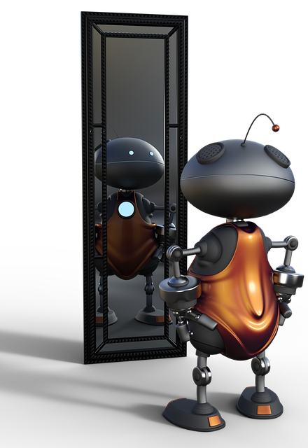 Robot looking in mirror